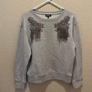 Express Crewneck Sweatshirt with Jewel Detail